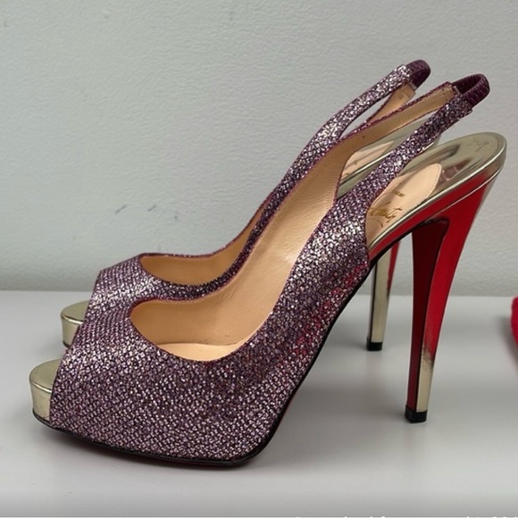 Authentic CHRISTIAN LOUBOUTIN glitter heals pink gold  SIZE 38 (8US) sling back - Picture 5 of 11